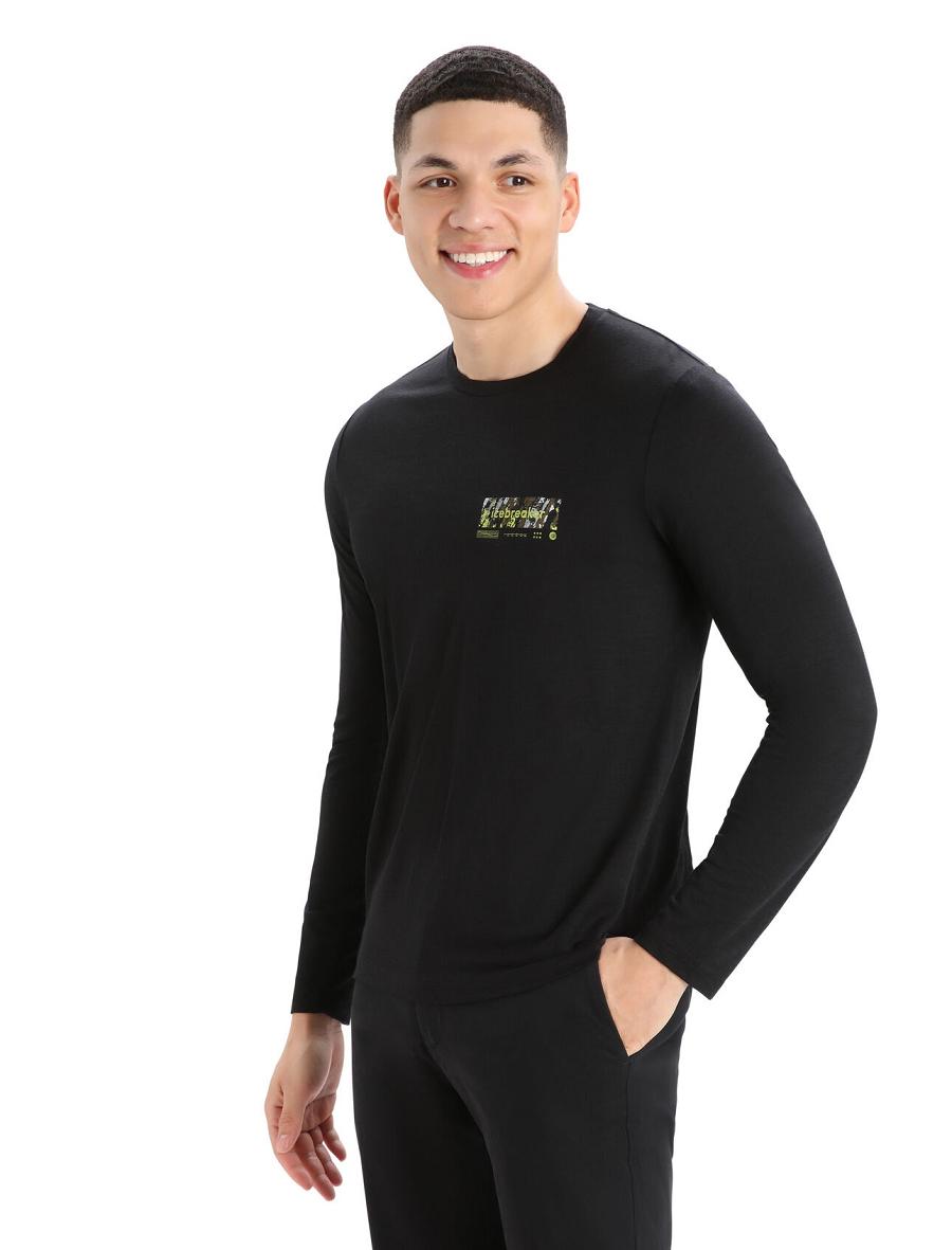 Icebreaker Merino Tech Lite II T-Shirt Summit Tread Férfi Long Sleeve Fekete | HU 1237QMAZ